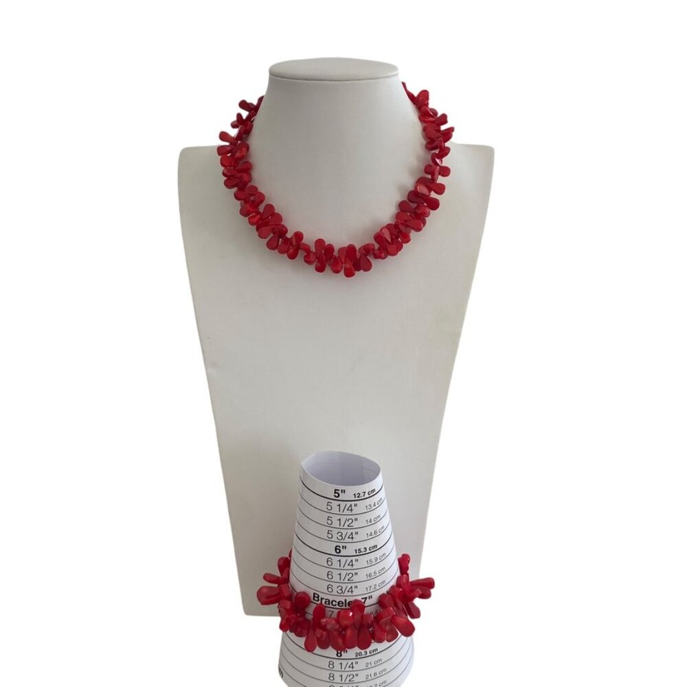 Red Coral Neckalce and Bracelet set sterling silver 925